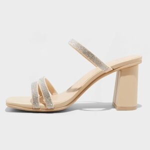 Women's Stacy Mule Heels - A New Day Rhinestone Block Heel Nude